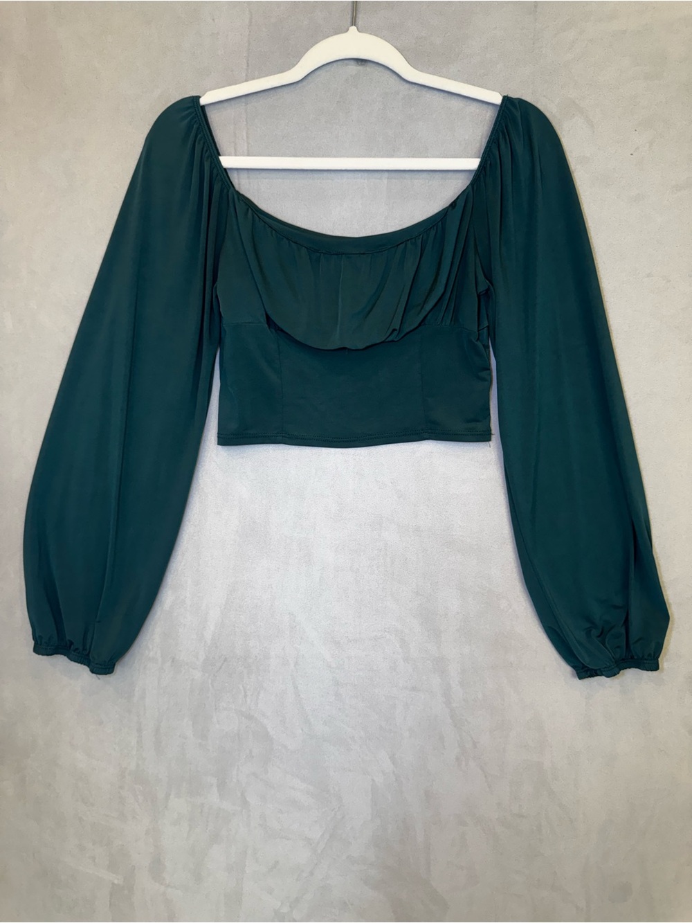 Live in the Moment Green Crop Top L Balloon Sleeve Ruched Bust Y2K